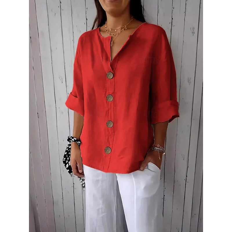 Camicia Cotone Manica 3/4 Donna
