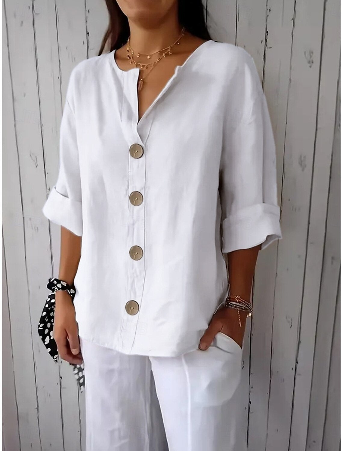 Camicia Cotone Manica 3/4 Donna