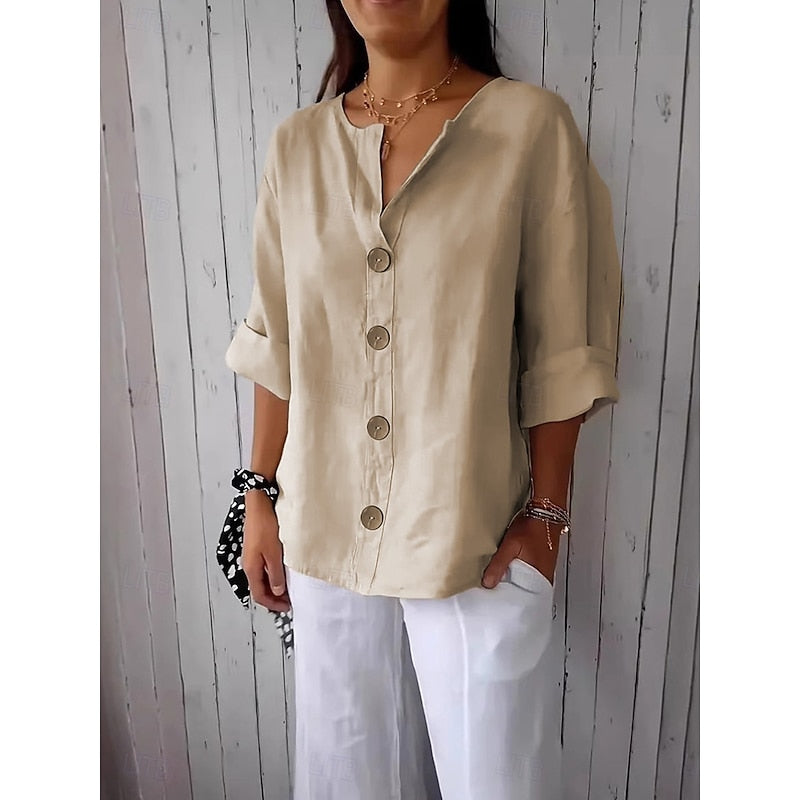 Camicia Cotone Manica 3/4 Donna